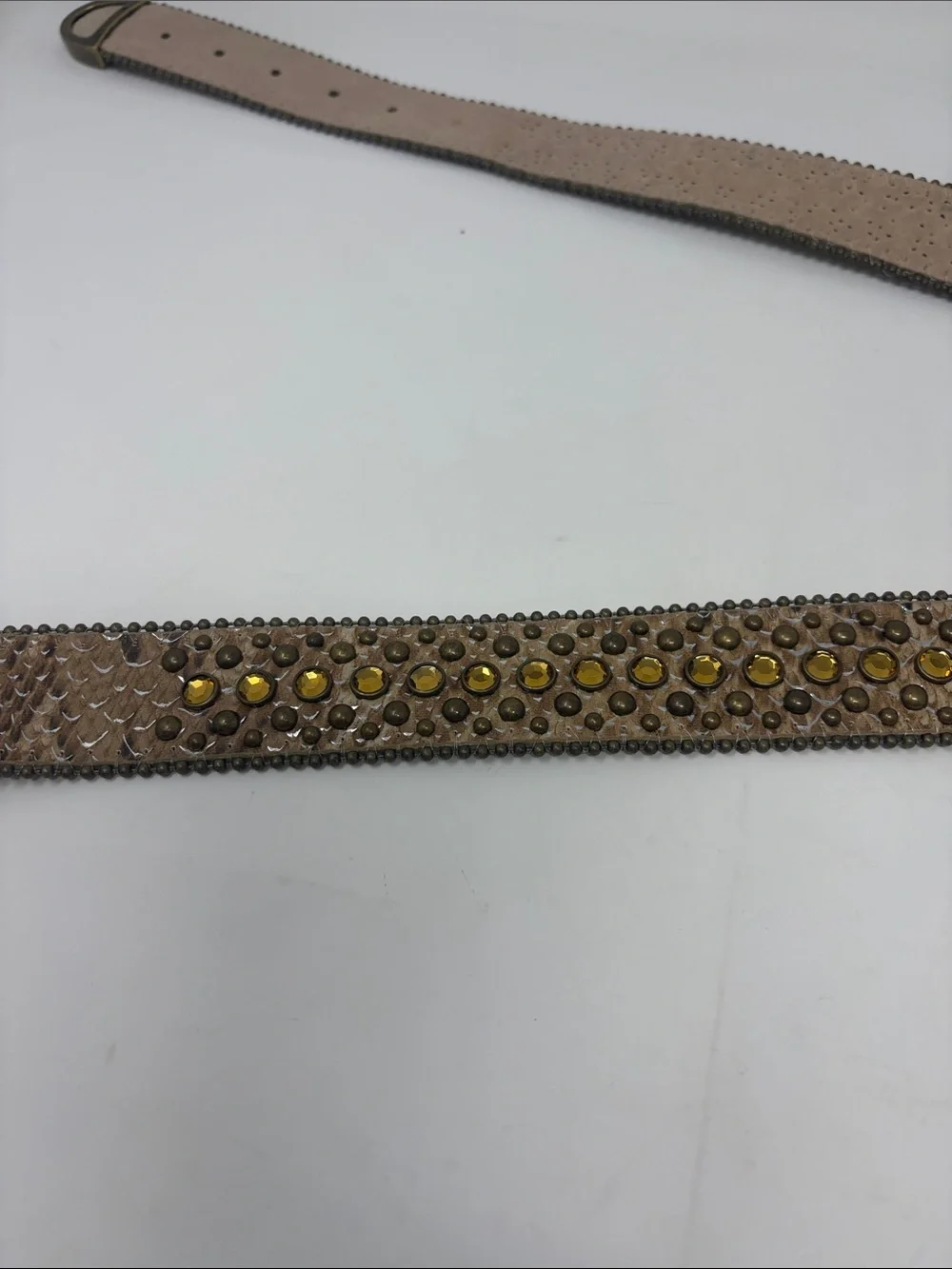 Chico’s Embellished Tan Leather Western-Style Belt Size Large